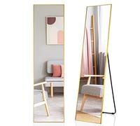 GOPLUS Miroir sur Pied 40 x 48 x 160cm avec Cadre en Aluminium, Grand Miroir Mural Rectangulaire Penché ou Suspendu pour Chambre à Coucher, Vestiaire(Or)