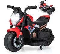 GOPLUS Moto Électrique 6V pour Enfants 1,5-3Ans, Design 2-en-1, Musique, 2-3km/h, Roues d'Entraînement Amovibles, 74x38x48 cm,