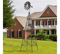 GOPLUS Moulin à Vent de Jardin φ45 CM, Girouette en Métal à 4 Pieds, Piquet de Sol, Structure en X, Roulement à Bille, Résistant aux Intempérie, Éolienne Décorative pour Cour, Jardin, Parc (Gris)