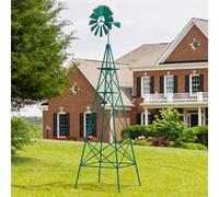 GOPLUS Moulin à Vent de Jardin φ45 CM, Girouette en Métal à 4 Pieds, Piquet de Sol, Structure en X, Roulement à Bille, Résistant aux Intempérie, Éolienne Décorative pour Cour, Jardin, Parc (Gris)