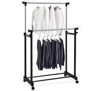 GOPLUS Multifonctionnel Porte-Manteau, Portant Support à Vêtements, Portant Penderie Vestiaire Mobile sur roulettes avec 2 Vêtement Etagères,Noir