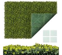 GOPLUS Mur Végétal Artificiel, Plante Artificielle en Herbe, 12 Pièces Panneau de Haie Carré, 50 x 50 CM, Fausse Plante Décoration pour Interieur Exterieur