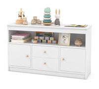 GOPLUS Organiseur de Rangement avec 2 Tiroirs, 2 Armoires Fermées (Blanc) | Coffre de Rangement de Jouets pour Enfants avec 1 Compartiment Ouvert, Etagère en Bois, pour Chambre, Bureau, Salon