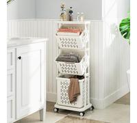 GOPLUS Panier a Linge à 3 Niveaux, 4 Roulettes, 2 Petits Paniers et 1 Grand Panier, Panier à Linge avec Poignées pour Salle de Bain, Buanderie, 40x30x112cm (40x30x112CM)