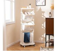 GOPLUS Panier à Linge à 3 Niveaux, Chariot de Tri à Linge avec 4 Roulettes, pour Salle de Bain, Buanderie, Chambre à Coucher