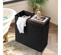 GOPLUS Panier à Linge avec 2 Compartiments de Tri 105L, Corbeille à Linge avec Couvercles, 2 Poignées Latérales en Tissu, Panier à Linge Sale pour Buanderie, Chambre, Salle de Bain, Noir