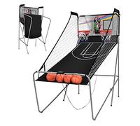 GOPLUS Panier Basket Enfant Pliable d’Arcade, 202 x 110 x 205 CM, Jeu Basketball Arcade Extérieur 2 Paniers et 4 Ballons, 8 Modes de Jeux, Capteur Électrique, LED Score, 4 Boutons de Fonctionnement