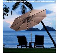 GOPLUS Parasol de Jardin D.270CM-Parasol Patio Droit Inclinable 18 LED Solaire-Poteau Métallique avec Manivelle-Brun(sans Base)