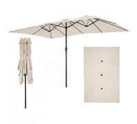 GOPLUS Parasol de Jardin Exterieur 4,3X2,7M, Grand Parasol Rectangulaire Double pour 6-8 Personnes avec Manivelle, 12 Baleines, Protection Solaire, pour Terrasse Marché Fête Plage (Blanc)