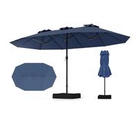GOPLUS Parasol de Jardin Exterieur avec Pied, 4,5M Grand Parasol Rectangulaire Double Face, avec Manivelle, 12 Baleines, Base avec Sacs à Sable, pour Piscine Jardin Terrasse (Bleu Marine)