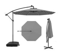 GOPLUS Parasol de Jardin Extérieur avec Pied, Parasol Déporté 3x3M, avec 40 Lampes Solaires, Toile Inclinable, Manivelle, 8 Baleines, Anti-UV, pour Terrasse Cour Patio (Gris)