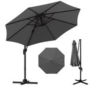 GOPLUS Parasol de Jardin Extérieur, Parasol Déporté 3x3M avec Poteau en Aluminium, UPF50+, Rotatif à 360°, 5 Angle Réglable, Manivelle, 8 Baleines, pour Balcon Patio Piscine Terrasse, Gris