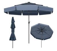 GOPLUS Parasol de Jardin Extetieur avec 32 lumières LED, 3M Parasol Balcon Inclinable avec Manivelle, Auvent à 3 Couches, 8 Baleines, pour Terrasse, Piscine, Base Non Incluse (Bleu)