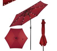 GOPLUS Parasol Déporté 1,5W en Fer et en Polyerster,Parasol de Jardin avec 6 Baleines et 18 Lampes à LED pour Plage,Café,Balcon,Imperméable et Inclinable-Beige/Rouge/Brun-2,7m (Rouge)