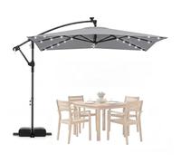 GOPLUS Parasol Déporté 2,5x2,5m avec 32 LED Solaires, Parasol de Jardin Exterieur Rotatif 360° avec 2 Sacs de Sable de 52KG, Toile Anti-UV, Manivelle, pour Balcon Terrasse Patio (Gris)