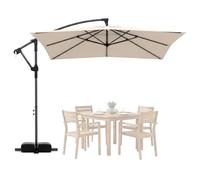 GOPLUS Parasol Déporté 2,5x2,5m, Parasol de Jardin Exterieur Rotatif 360° avec 2 Sacs de Sable de 52KG, Toile Anti-UV, Manivelle, pour Balcon Terrasse Patio (Beige)