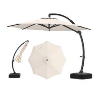 GOPLUS Parasol Déporté 330x330cm à Bras Courbé avec 4 Sacs à Sable | Grand Parasol de Jardin Exterieur Pivotant avec 8 Baleines, Résistante au Vent, Protection Solaire, pour Terrasse Patio Plage