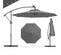 GOPLUS Parasol Déporté 3x3M, Grand Parasol de Jardin Extérieur avec 32 LED Solaires, 8 Baleines, Protection Solaire, Toile Inclinable, Rotatif à 360° pour Balon Patio Terrasse