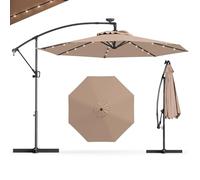 GOPLUS Parasol Déporté 3x3M, Grand Parasol de Jardin Extérieur avec 32 LED Solaires, 8 Baleines, Protection Solaire, Toile Inclinable, Rotatif à 360° pour Balon Patio Terrasse
