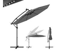 GOPLUS Parasol Déporté 3x3M, Grand Parasol de Jardin Extérieur avec 40 LED Solaires, 8 Baleines, Tissu Protection Solaire, Toile Inclinable 35°, pour Patio Terrasse Marché (Gris)