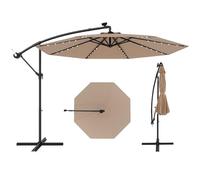 GOPLUS Parasol Déporté 3x3M, Grand Parasol de Jardin Extérieur avec 40 LED Solaires, 8 Baleines, Tissu Protection Solaire, Toile Inclinable 35°, pour Patio Terrasse Marché (Marron)
