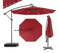 GOPLUS Parasol Déporté 3x3M Inclinable, 8 Baleines 40 Lampes LED Solaires, Grand pour Terrasse Plage Cour, Extérieur (Rouge)