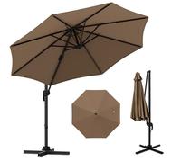 GOPLUS Parasol Deporte 3x3M, Parasol de Jardin Exterieur Pivotant à 360°, avec Poteau en Aluminium, 5 Angles d'Inclinaison Réglables, Protection Solaire, pour Balcon Terrasse Plage (Marron)