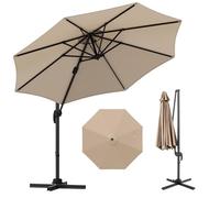 GOPLUS Parasol Deporte 3x3M, Parasol de Jardin Exterieur Pivotant à 360°, avec Poteau en Aluminium, 5 Angles d'Inclinaison Réglables, Protection Solaire, pour Balcon Terrasse Plage (Beige)