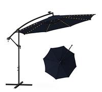 GOPLUS Parasol Déporté avec 112 Lumières LED, Parasol de Jardin Exterieur avec Manivelle, Protection Solaire, Parasol Inclinable Suspendu pour Patio, Cour, Terrasse, Base None Incluse (Bleu)