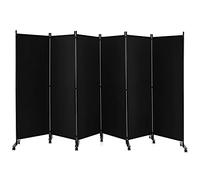 GOPLUS Paravent Pliable 6 Panneaux avec Roues, Brise Vue Intérieure et Extérieure avec Support en Métal,Paravent de Chambre Retractable 334,5x172CM, pour Salon, Chambre, Hôpital (Noir)