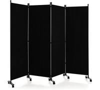 GOPLUS Paravent Séparation Pliable 4 Panneaux avec roulettes, 173×225CM, Cadre en Métal, Idéal pour Salon,Bureau,Hôpital,Noir