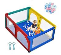 GOPLUS Parc Bebe 120x190cm, Grand Parc Bébé xxl avec 50 Boules Marines, 2 Anneaux, 4 Ventouses en Caoutchouc, Centre d'Activités Enfant pour Intérieur et Extérieur (Multicolore)