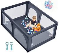 GOPLUS Parc Bebe 120x190cm, Grand Parc Bébé xxl avec 50 Boules Marines, 2 Anneaux, 4 Ventouses en Caoutchouc, Centre d'Activités Enfant pour Intérieur et Extérieur (Gris Foncé)