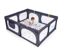 GOPLUS Parc Bébé avec Tapi, Grand Parc Bébé 189x158 CM avec 4 Anneaux de Traction, 50 Balles Océaniques, Sac de Transport, Parc en Maille Respirante Intérieur Extérieur, pour 0-6 Ans (Gris Foncé)