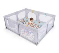 GOPLUS Parc Bébé avec Tapi, Grand Parc Bébé 189x158 CM avec 4 Anneaux de Traction, 50 Balles Océaniques, Sac de Transport, Parc en Maille Respirante Intérieur Extérieur, pour 0-6 Ans (Gris)