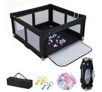 GOPLUS Parc Bebe Pliable 150x150cm, Parc Enfant Modulable avec 50 Balles Océaniques, 4 Poignées, Maille Respirante, Sac de Transport, Centre d'Activités pour 0-3 Ans