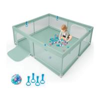 GOPLUS Parc pour Bébé, Parc de Jeu pour Tout-Petit avec Maille Respirante, 4 Anneaux, Balles Océaniques, Barrière pour Bébé avec Porte, Centre d'Activités Intérieur pour Enfants,180X200CM(Vert)