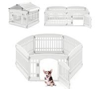 GOPLUS Parc pour Chien en Plastique Pliable, Enclos Chien à 6 Panneaux, Forme Personnalisé, Hauteur 60CM pour Chiot Taille Moyenne et Petite, avec 1 Porte Verrouillable, Intérieur et Extérieur, Blanc