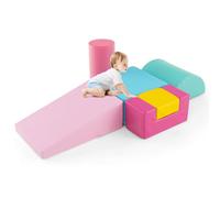 GOPLUS Parcours Motricité Bébé 6 PCS, Module Motricité Bébé en Mousse, Jouets Éducatifs Intérieur avec Housse en PU et Remplissage en EPE, Idéal pour Enfants d'Âge Préscolaire à Grimper et Ramper