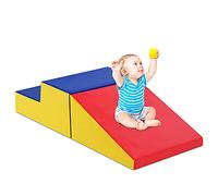GOPLUS Parcours Motricité Bébé en Mousse avec Escalier et Toboggan pour Enfant 6 Mois-3 Ans, Modules Motricité Idéals pour Escalade, Glissade et Activités Physiques (Bleu)