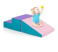 GOPLUS Parcours Motricité Bébé en Mousse avec Escalier et Toboggan pour Enfant 6 Mois-3 Ans, Modules Motricité Idéals pour Escalade, Glissade et Activités Physiques (Rose+Bleu)