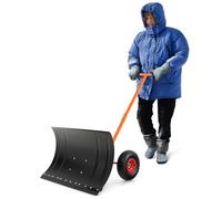 GOPLUS Pelle a Neige avec Large Lame de 74 x 49cm, Pelle à Neige Deneigement avec roulettes, Poignée Réglable 5 Positions, Grandes Roues, pour Jardin, Allée (Noir+Orange,74 x 82-145 x 29-110 cm)