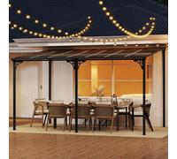 GOPLUS Pergola de Jardin Exterieur avec Toit Incliné, 3x4 MTonnelle Extérieure avec Cadre en Métal Robuste, Imperméable Convient pour Terrasse, Jardin, Arrière-Cour, 390 x 285 x 264 cm, Noir