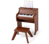 GOPLUS Piano Clavier Enfant avec Tabouret, Piano Numérique 25 Touches avec Pupitre, Mode d'apprentissage, Volume/Vitesse Réglables, Instrument de Musique pour 3+ Ans (Marron)