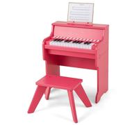 GOPLUS Piano Clavier Enfant avec Tabouret, Piano Numérique 25 Touches avec Pupitre, Mode d'apprentissage, Volume/Vitesse Réglables, Instrument de Musique pour 3+ Ans (Rose)