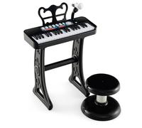 GOPLUS Piano Enfant à 37 Touches avec Pupitre et Tabouret Assortis,Jouet Clavier de Piano Enfant avec Microphone Ajustable,15 Volumes Réglables et 4 Tons Charge 50KG (Noir, 37 Touches)