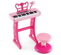 GOPLUS Piano Enfant à 37 Touches avec Pupitre et Tabouret Assortis,Jouet Clavier de Piano Enfant avec Microphone Ajustable,15 Volumes Réglables et 4 Tons Charge 50KG (Rose Foncé, 37 Touches)