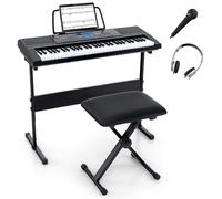 GOPLUS Piano Numérique 61 Touches avec Tabouret Pliable, Clavier Electrique avec Support Amovible Réglable, 2 Haut-Parleurs Intégrés, Microphone, Casque, pour Débutants