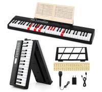 GOPLUS Piano Numérique 61 Touches Semi-lestées, Clavier Électrique Pliable avec avec Connexion Bluetooth et Interface, Modes Multiples, Écran LED, pour Débutants Adultes