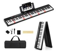 GOPLUS Piano Numérique 88 Touches, Clavier de Piano Pliable avec Connexion Sans Fil MIDI, Microphone, Pupitre, Pédale de Sustain & Sac de Transport pour Débutants Adultes